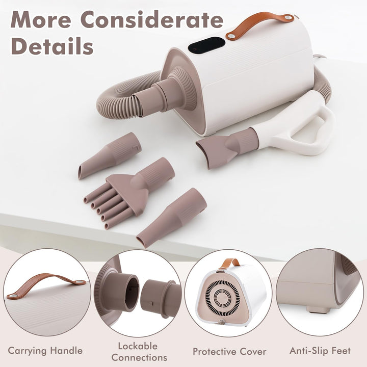 Giantex Dog Dryer, Dog Hair Dryer with Adjustable Air Speed and Temperature Control, 4 Nozzles, Negative Ion Function