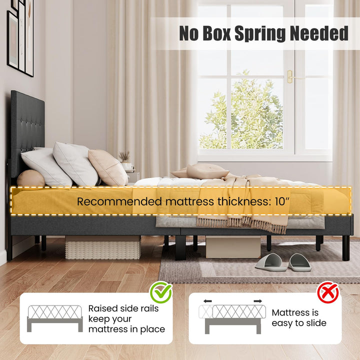 Giantex Queen Bed Frame Linen Upholstered Platform Bed with Button Tufted Headboard