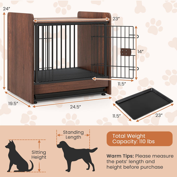 Giantex Dog Crate End Table - Wooden Dog Kennel Furniture with Removable Pull-Out Tray