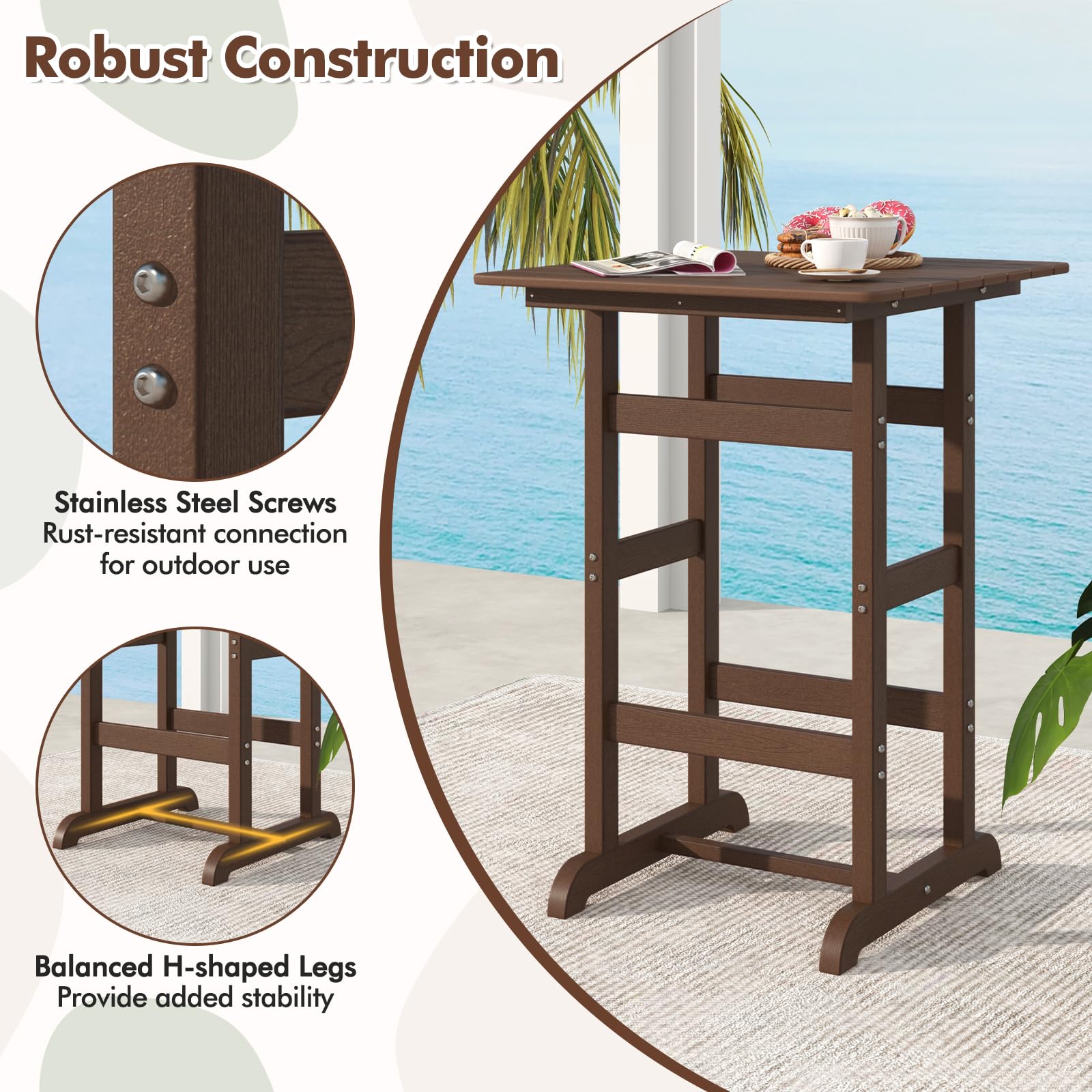 Giantex  42" Height HDPE Square Pub Table