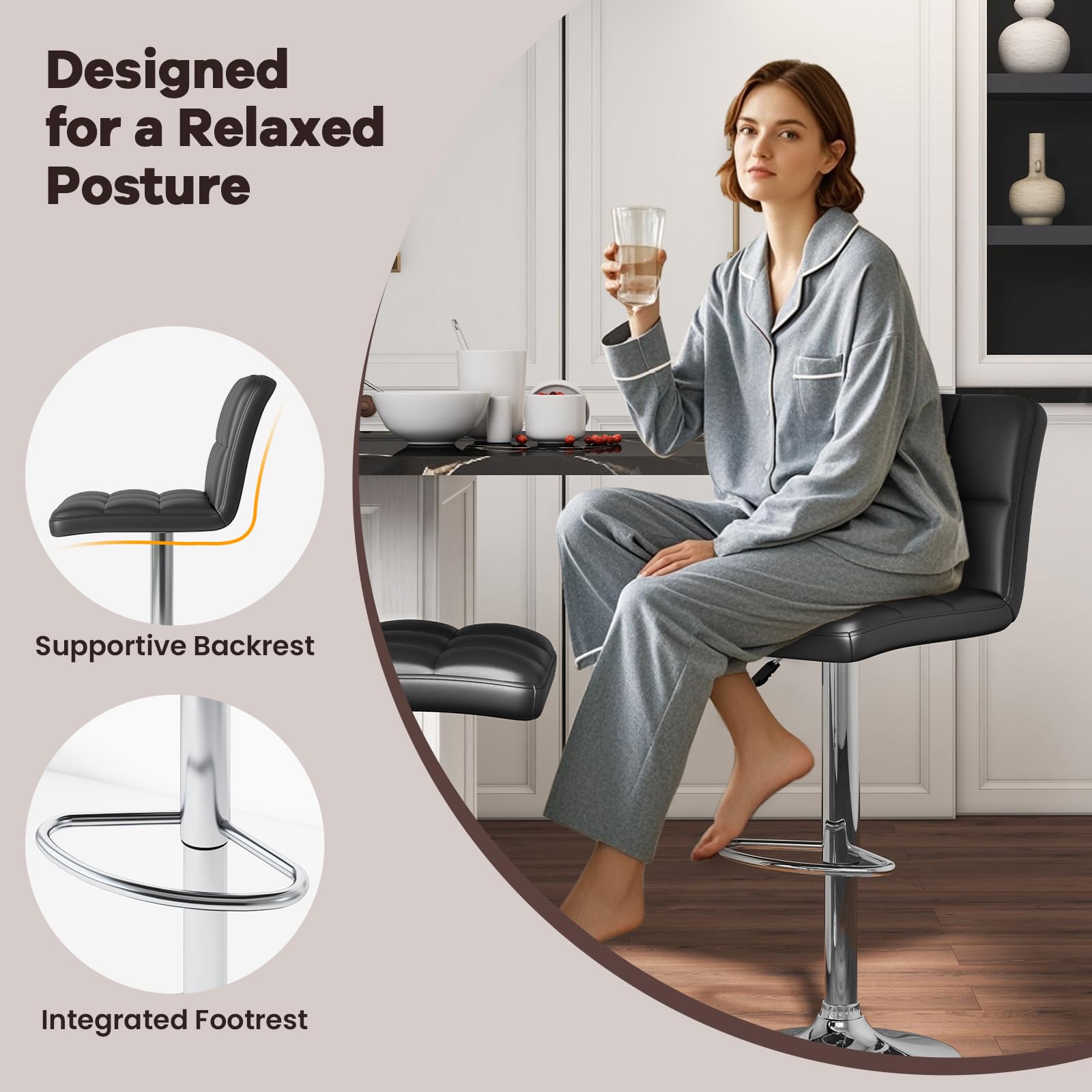 Giantex Swivel Bar Stools Set of 2/4, Upholstered Counter Height Bar Chairs with Back