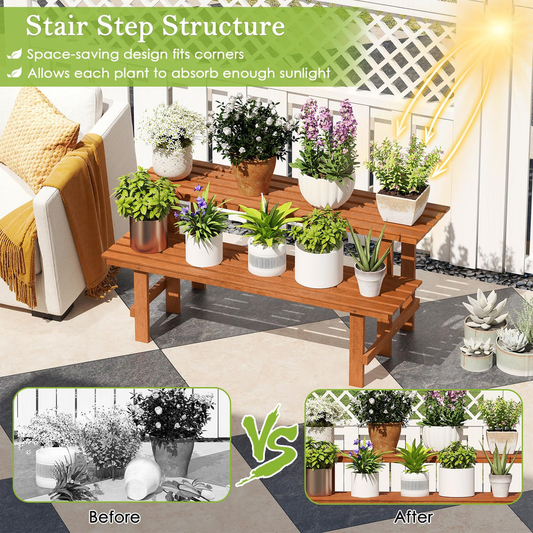 Giantex 2 Tier Wood Plant Stand with Teak Oil Finish