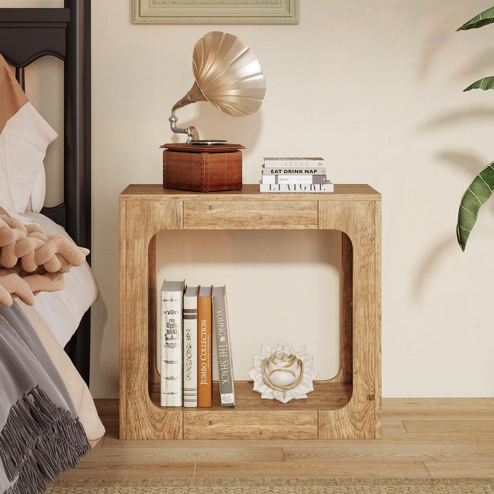 Giantex Narrow End Table 2-Tier Farmhouse Side Table with Open Storage Shelf