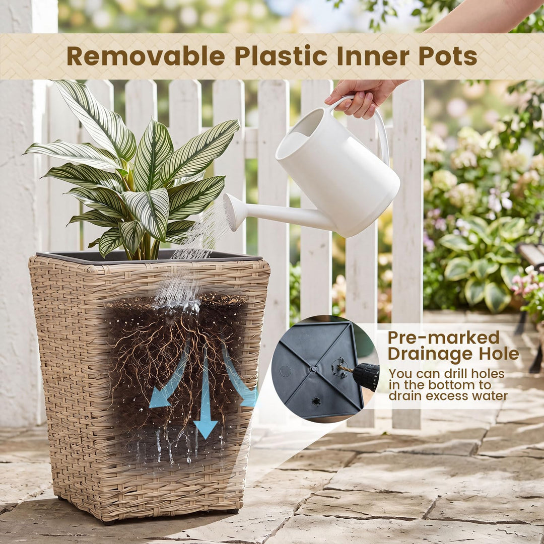 Giantex 3-Piece Rattan Planter Box Kit with Removable Plastic Liners