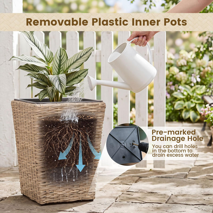 Giantex 3-Piece Rattan Planter Box Kit with Removable Plastic Liners