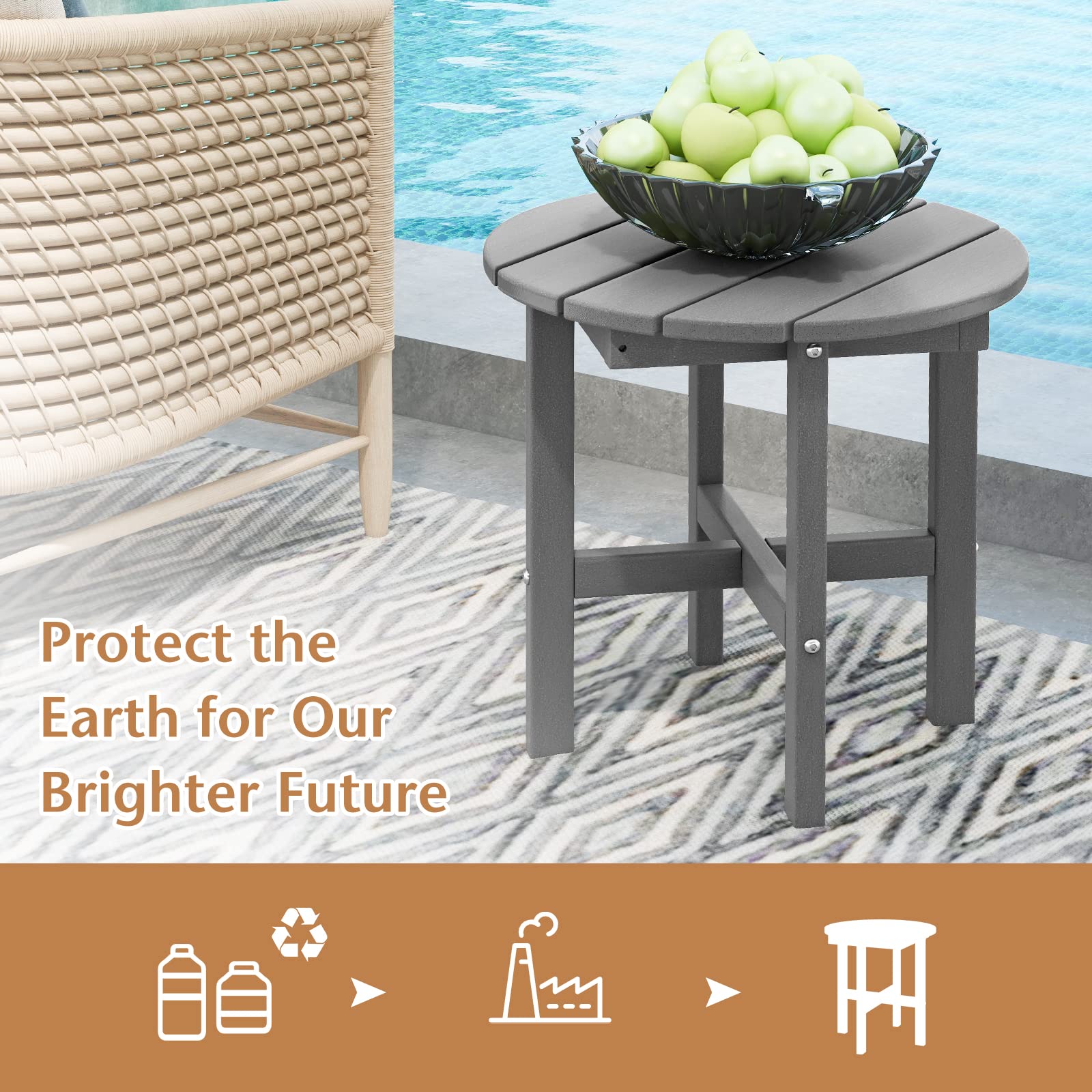 Giantex Small Outdoor Side Table - Weather-Resistant HDPE Adirondack Round End Table