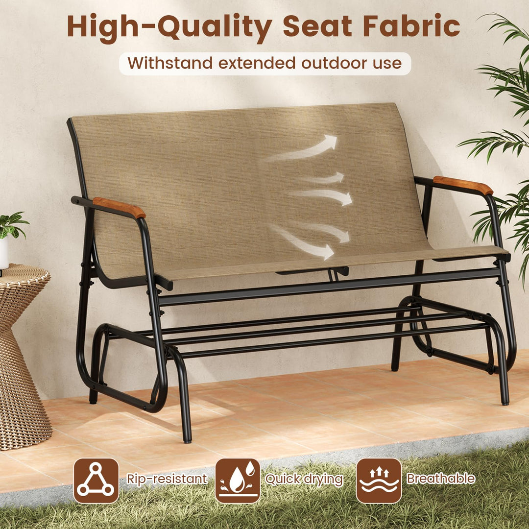 Giantex 2-Person Swing Gliding Loveseat with Curved Teak Armrests