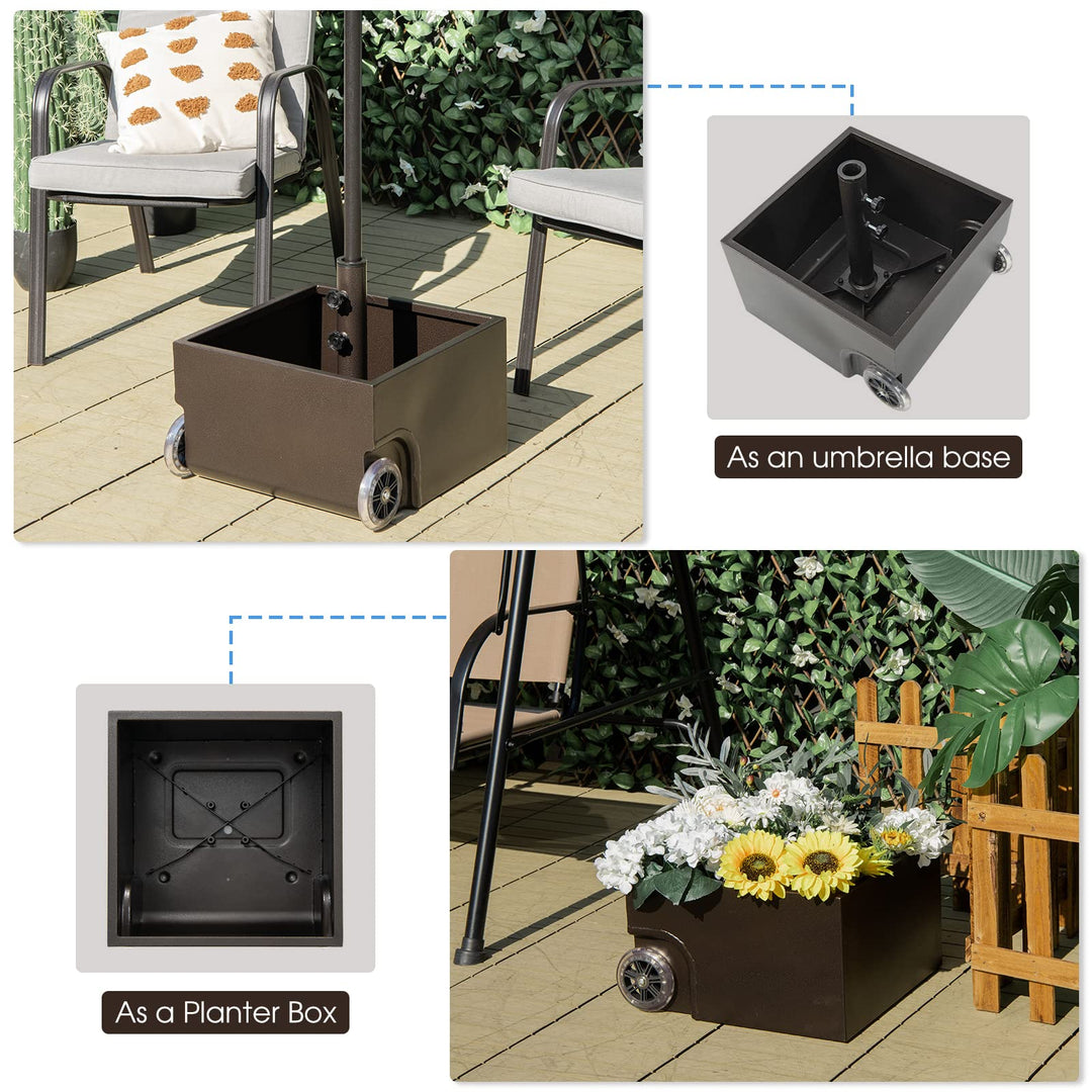 Giantex 150lbs Filled Umbrella Base with Wheels, Heavy Duty Umbrella Stand with Fillable Planter, Drainage Holes, Fit for 1.6''-2.1'' Pole
