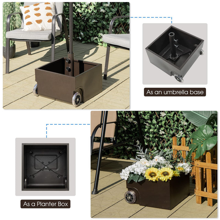 Giantex 150lbs Filled Umbrella Base with Wheels, Heavy Duty Umbrella Stand with Fillable Planter, Drainage Holes, Fit for 1.6''-2.1'' Pole