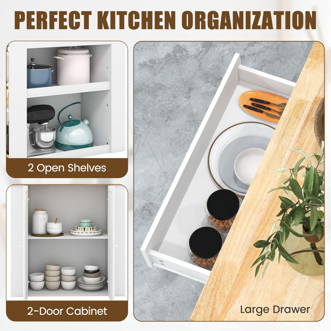 Giantex Kitchen Island with Storage, 2-Door Buffet Cabinet, 6-Tier Spice Racks, Drawer, Shelves