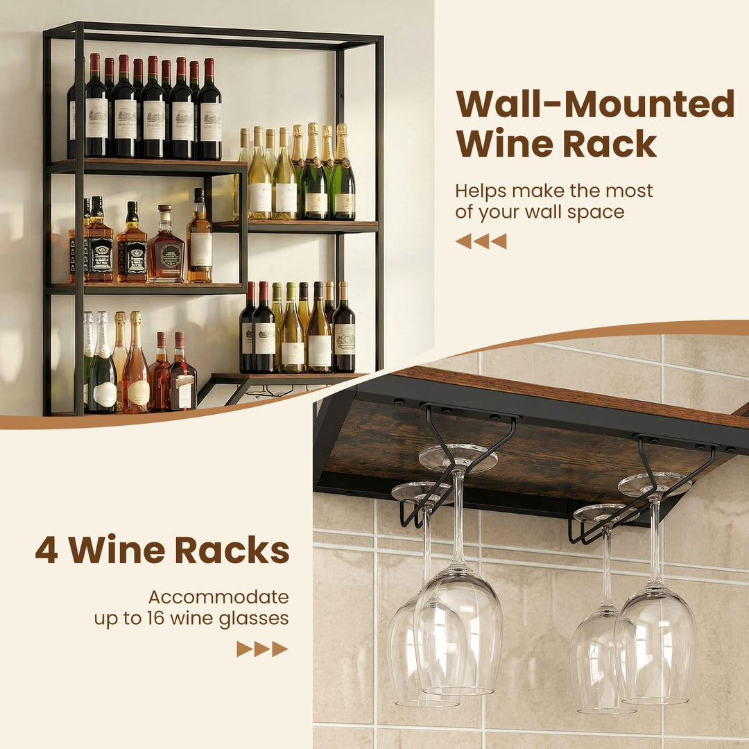 Giantex Wall Mounted Wine Rack 6-Tier Hanging Bar Shelf with Bottle Display Shelf and Glass Holder