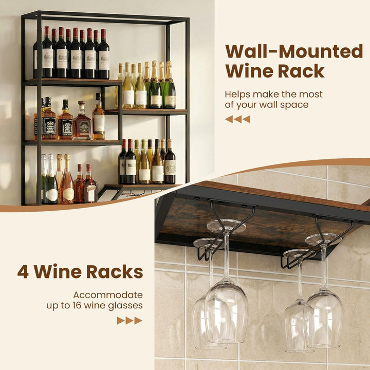 Giantex Wall Mounted Wine Rack 6-Tier Hanging Bar Shelf with Bottle Display Shelf and Glass Holder