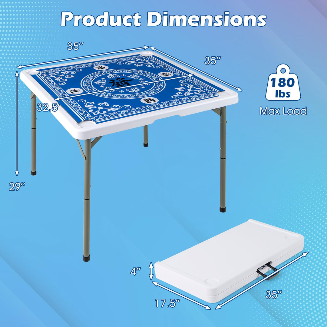 Giantex Folding Mahjong Table 35" Square Card Table with Cup Holders