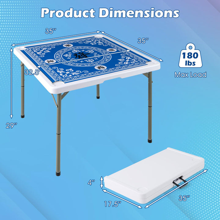 Giantex Folding Mahjong Table 35" Square Card Table with Cup Holders