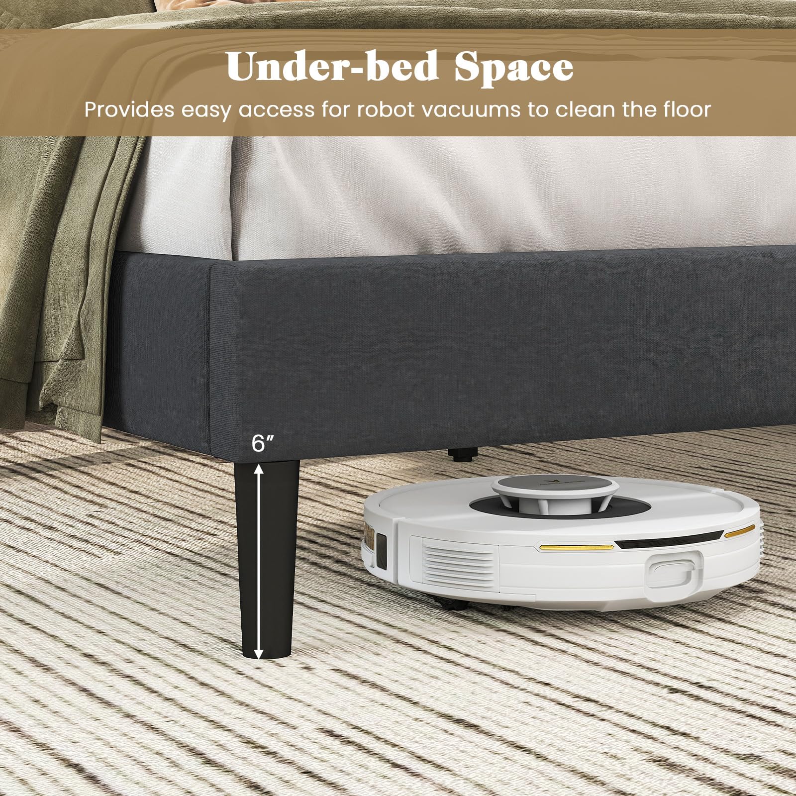 Modern Upholstered Platform Bed Frame with Geometric Tufting Headboard
