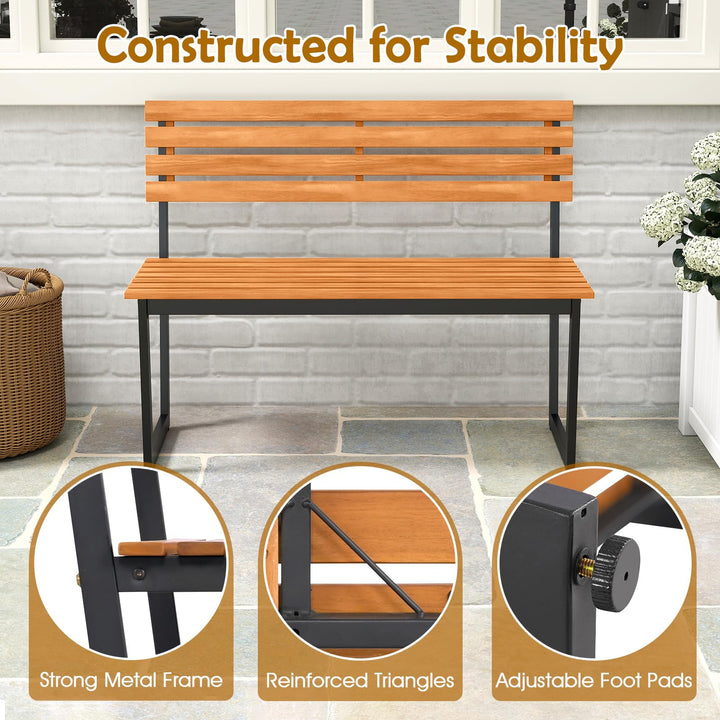 Giantex Outdoor Bench, 43"×22"×33" Acacia Wood Patio Loveseat with Backrest