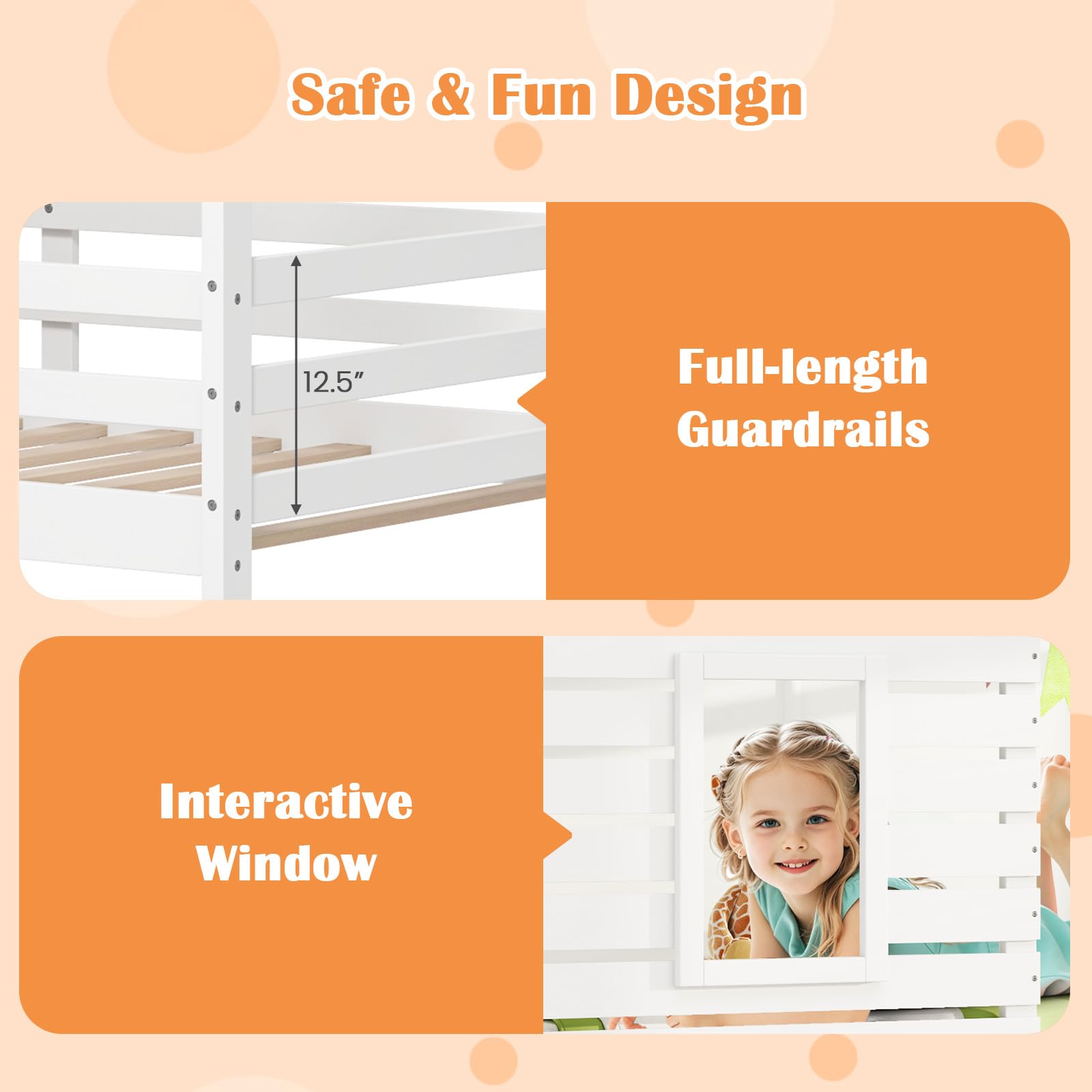 Giantex White Wood Bunk Bed Twin Over Twin with Ladder and Guardrail