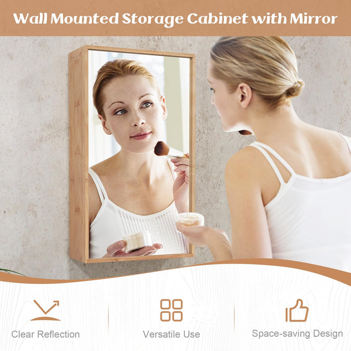 Giantex Medicine Cabinet Mirror, Bathroom Wall Cabinet with Reversible Single Door, 2 Adjustable Shelves