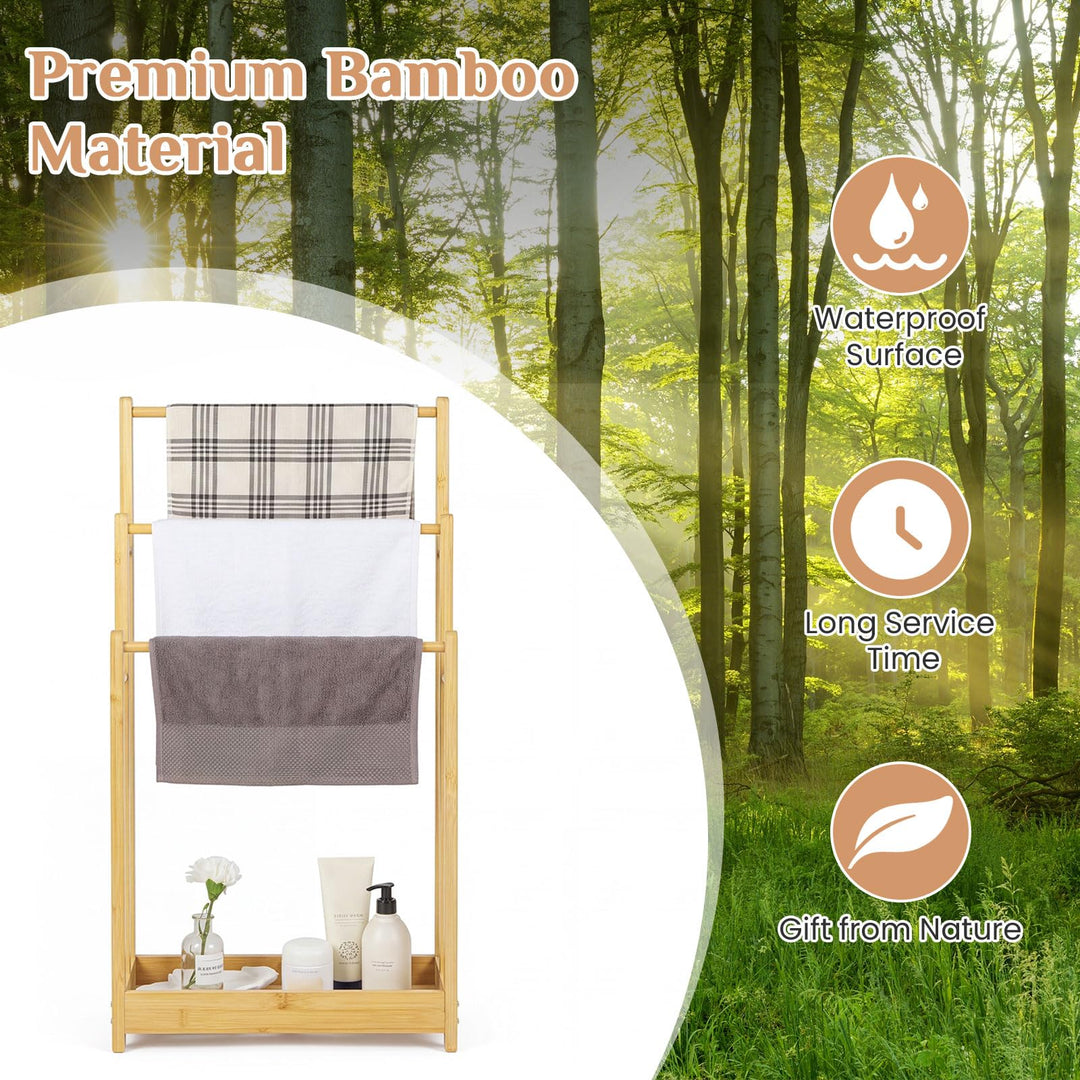Giantex 3 Tier Free Standing Bamboo Towel Rack with Storage Shelf