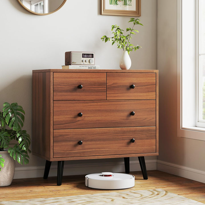 Giantex 4-Drawers Dresser for Bedroom | Wide Wooden Chest Drawers with Anti-Toppling Devices