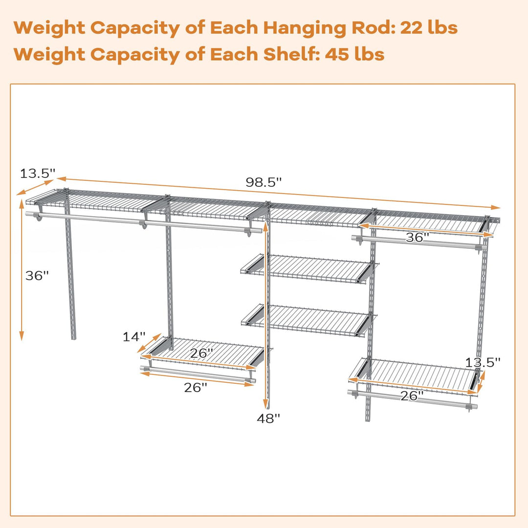 Giantex Closet Organizer System Wall-mounted Custom Closet Kit w/Adjustable Storage Shelves