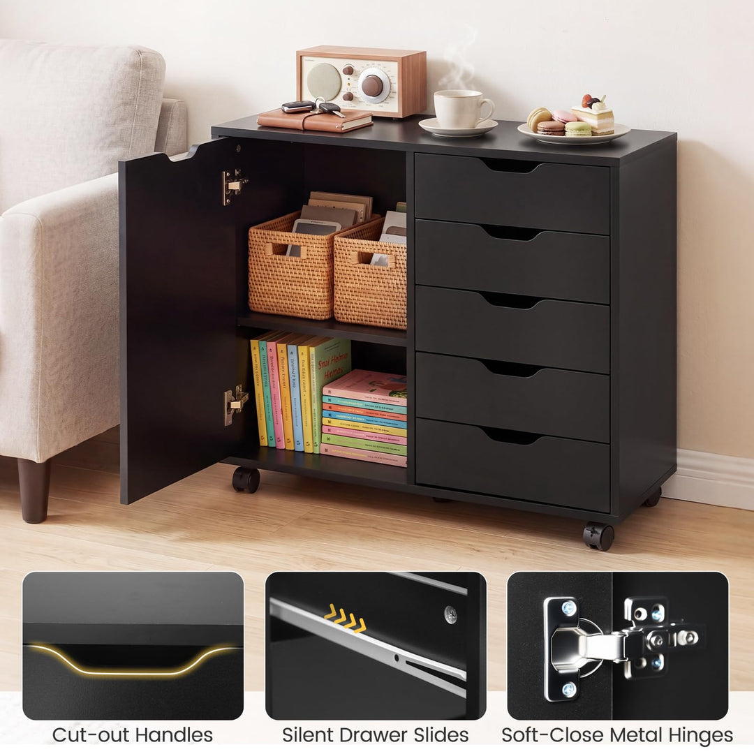Giantex 5 Drawer Storage Cabinet on Wheels with Adjustable Shelf