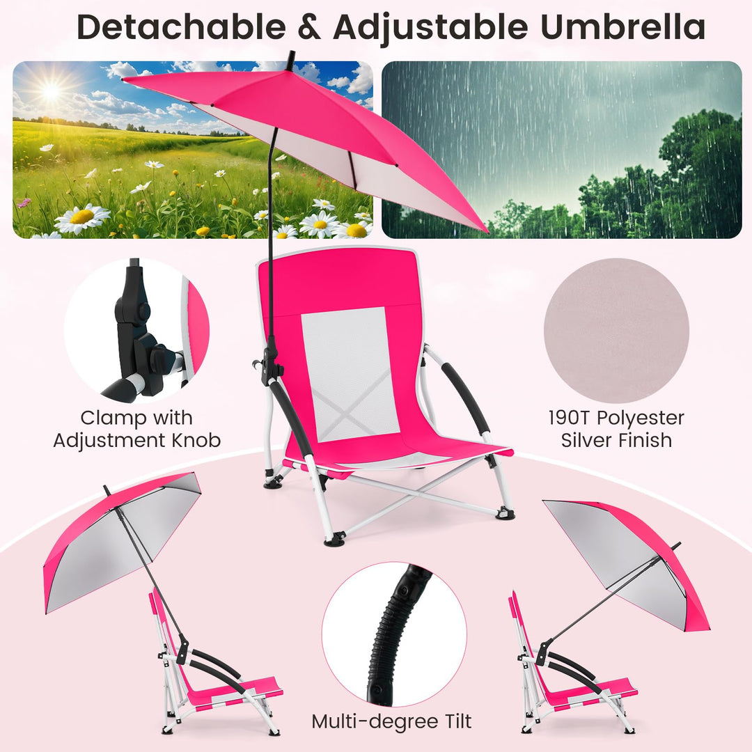 Giantex Low Folding Beach Chair with Detachable & Adjustable Umbrella