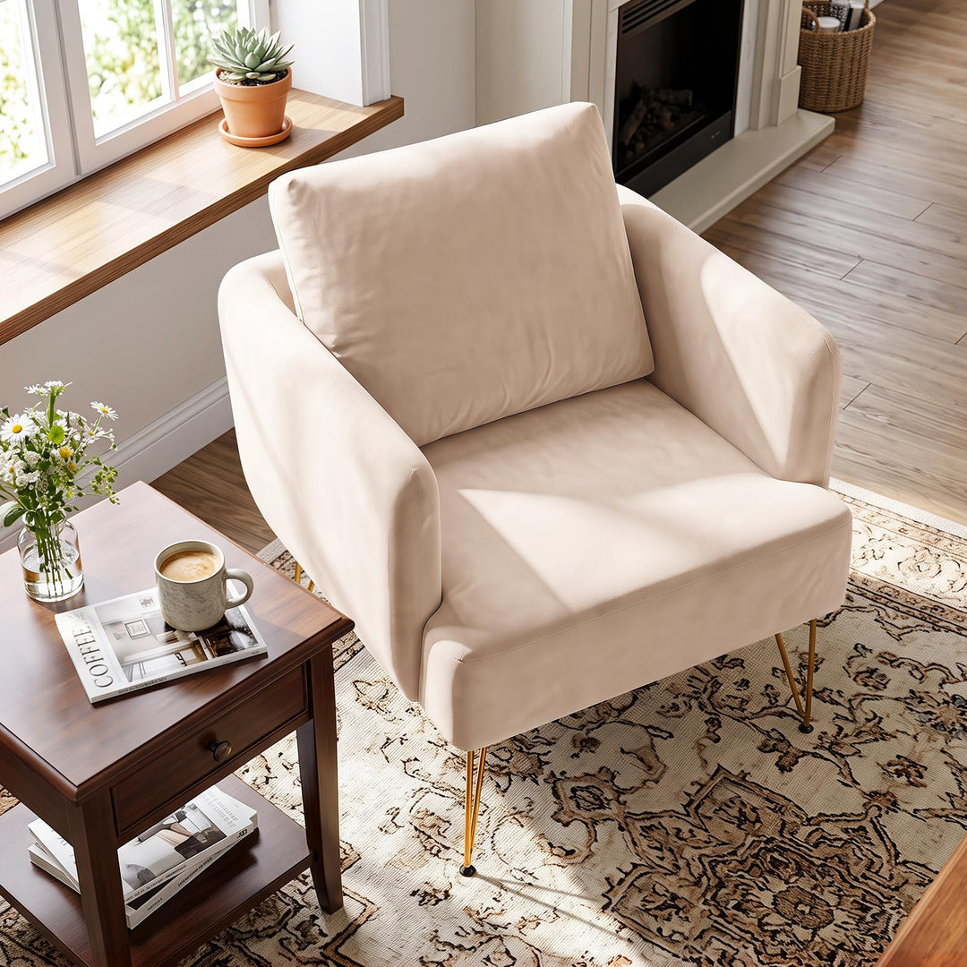 GIANTEX Modern Upholstered Arm Chair w/Golden Metal Legs &amp; Back Cushion (1/2)