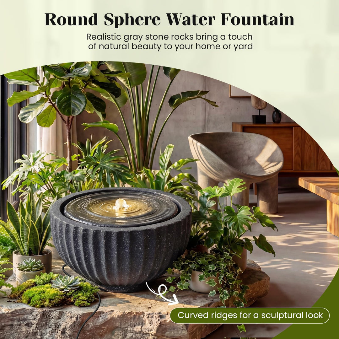 Giantex 17.5"/18" Round Outdoor Water Fountain with 6 LED Lights