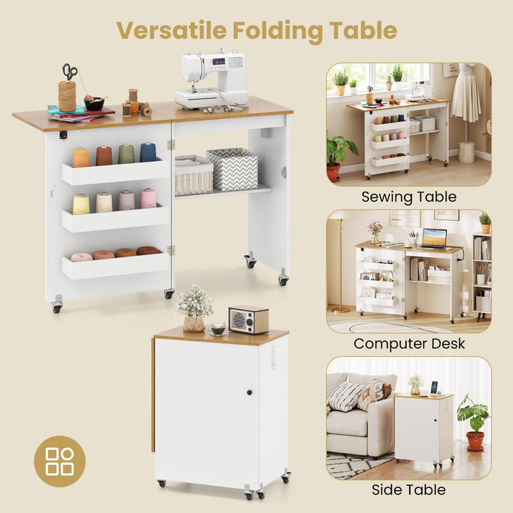 Giantex Folding Sewing Table with Charging Station