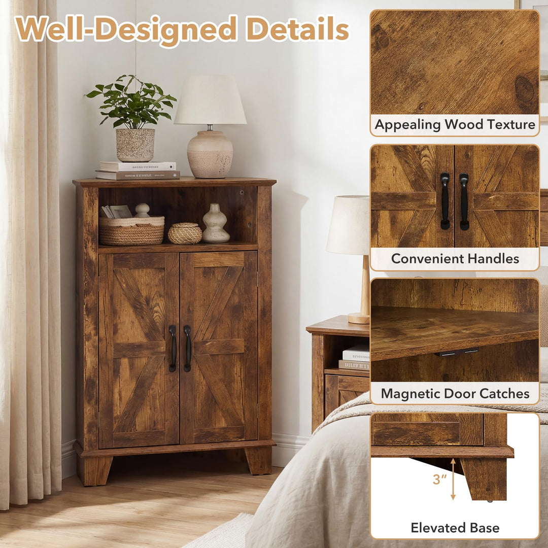 Giantex Bathroom Corner Storage Cabinet with Open Storage &amp; Adjustable Shelf