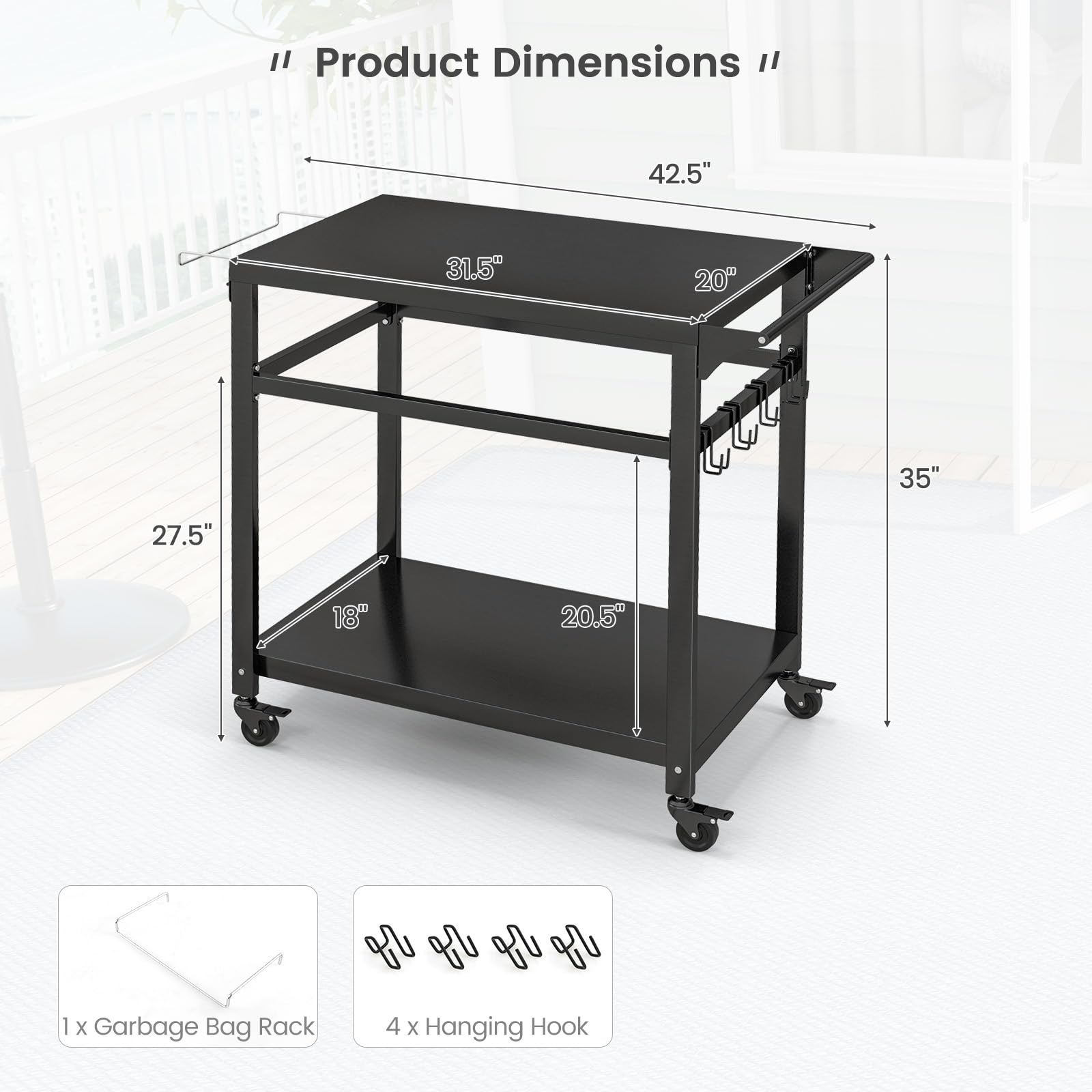 Giantex Outdoor Grill Cart - Pizza Oven Stand Table with Lockable Wheels