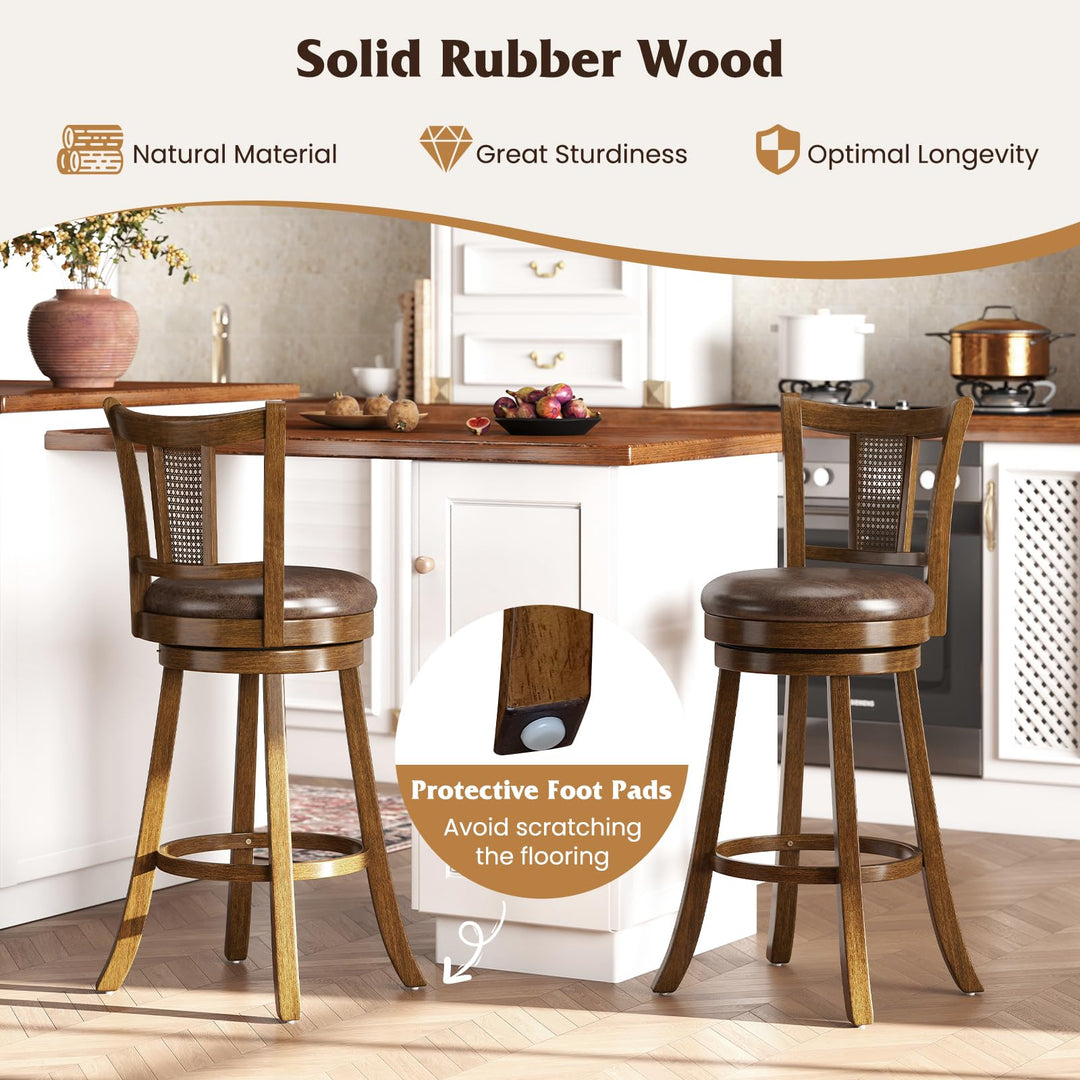 Giantex 30" Upholstered Leathaire Farmhouse Barstools for Kitchen Island Dining Room Pub