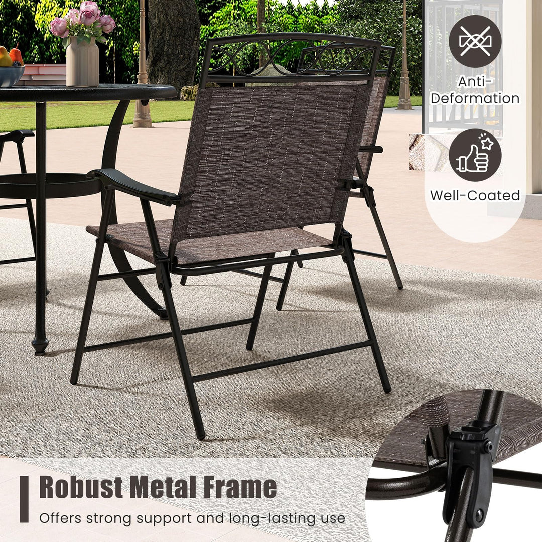 Giantex Set of 4 Patio Folding Chairs with Armrest and Metal Frame