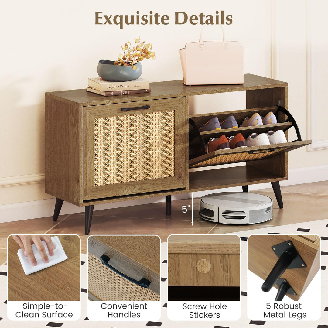 Giantex Rattan Shoe Cabinet with 2 Flip Drawers