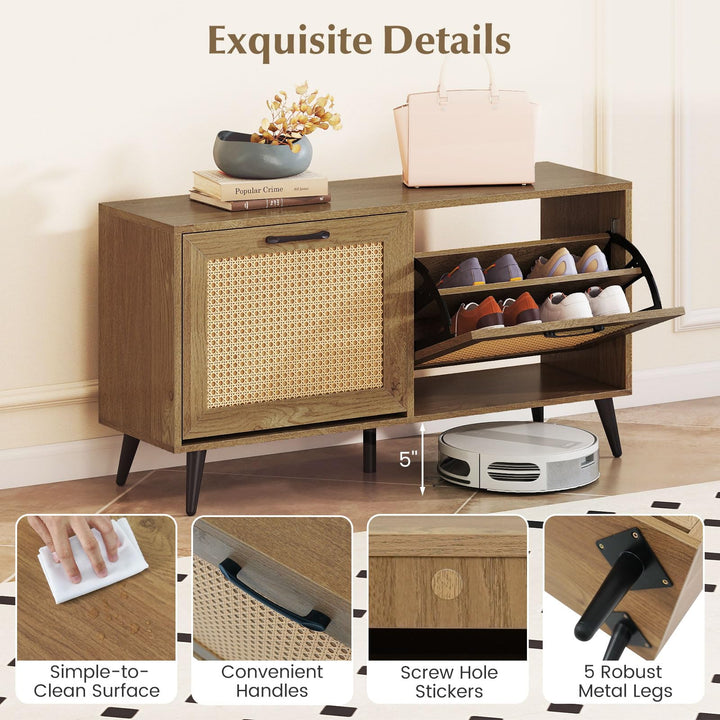 Giantex Rattan Shoe Cabinet with 2 Flip Drawers