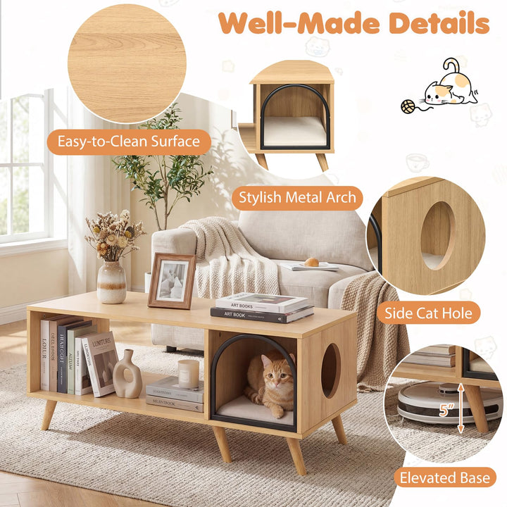 Giantex 2 in 1 Coffee Table with Cat House for Entryway Home