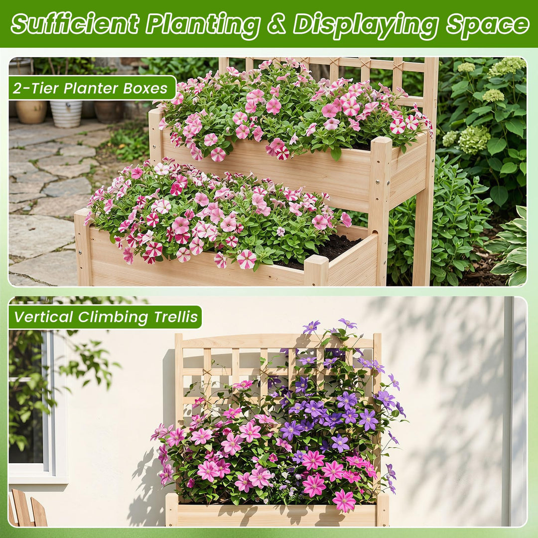 Giantex 2-Tier Raised Garden Bed with Trellis for Climbing Plants