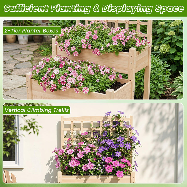 Giantex 2-Tier Raised Garden Bed with Trellis for Climbing Plants