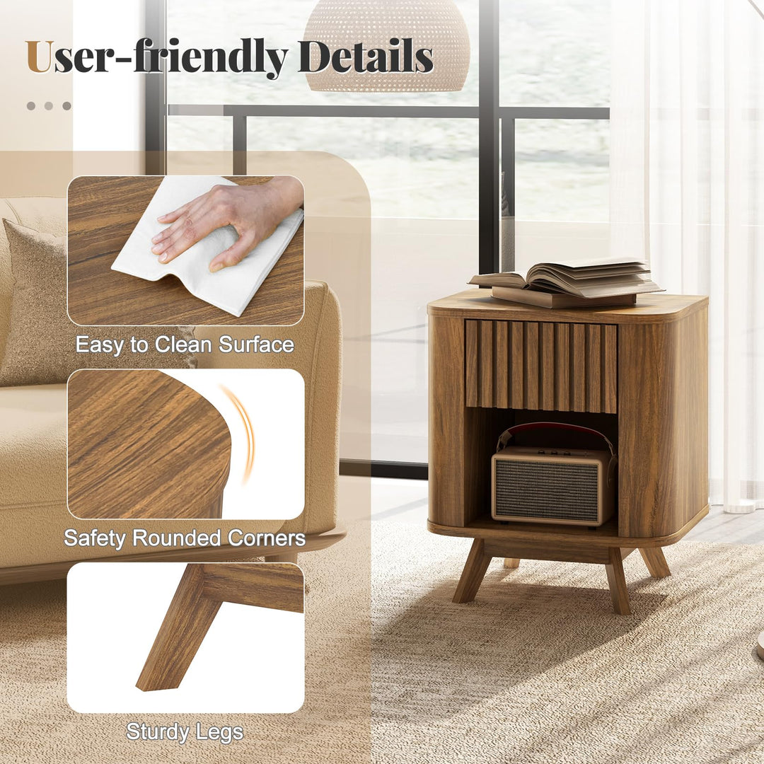 Giantex Mid Century Modern Nightstand Set of 1/2 Fluted Bedside Table