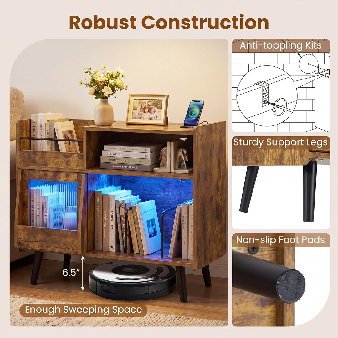 Giantex Large Record Player Stand with LED Light&amp; Sliding Door