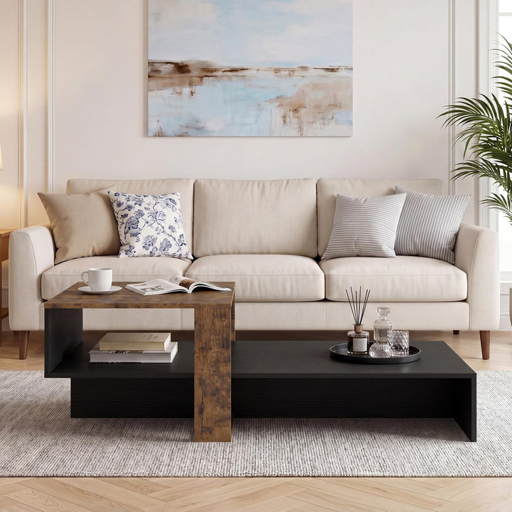 Giantex 2-Tier Coffee Table | Modern Irregular Center Table with Open Storage Shelf