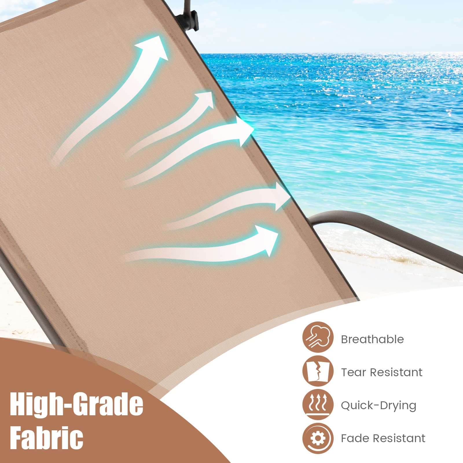 Giantex Patio Chaise Lounge Chair - Outdoor Beach Chair with Adjustable Canopy, Metal Frame Sunbathing Lounger for Outside