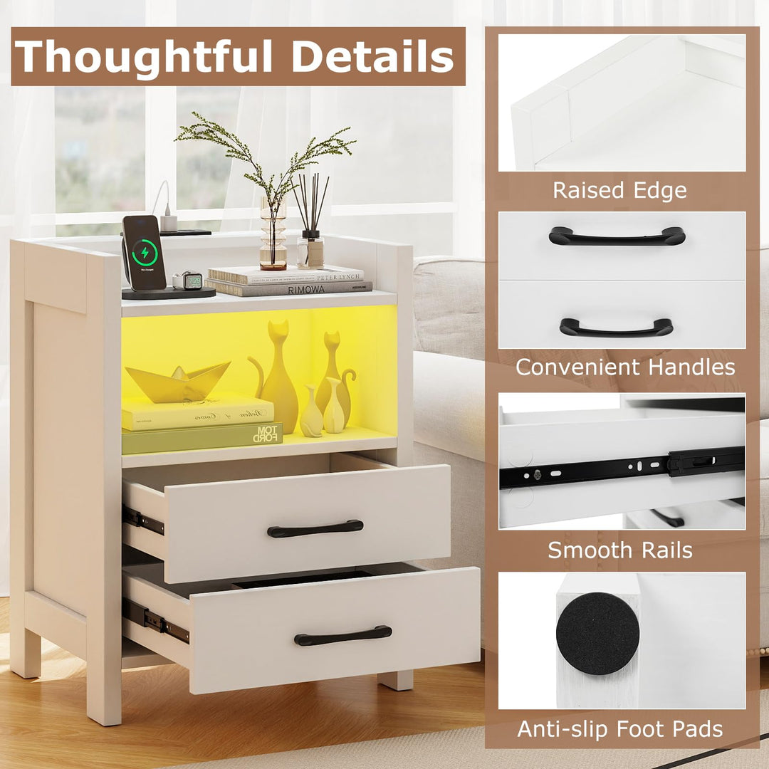 Giantex LED Nightstand with Charging Station Set of 1/2 Bedside Table