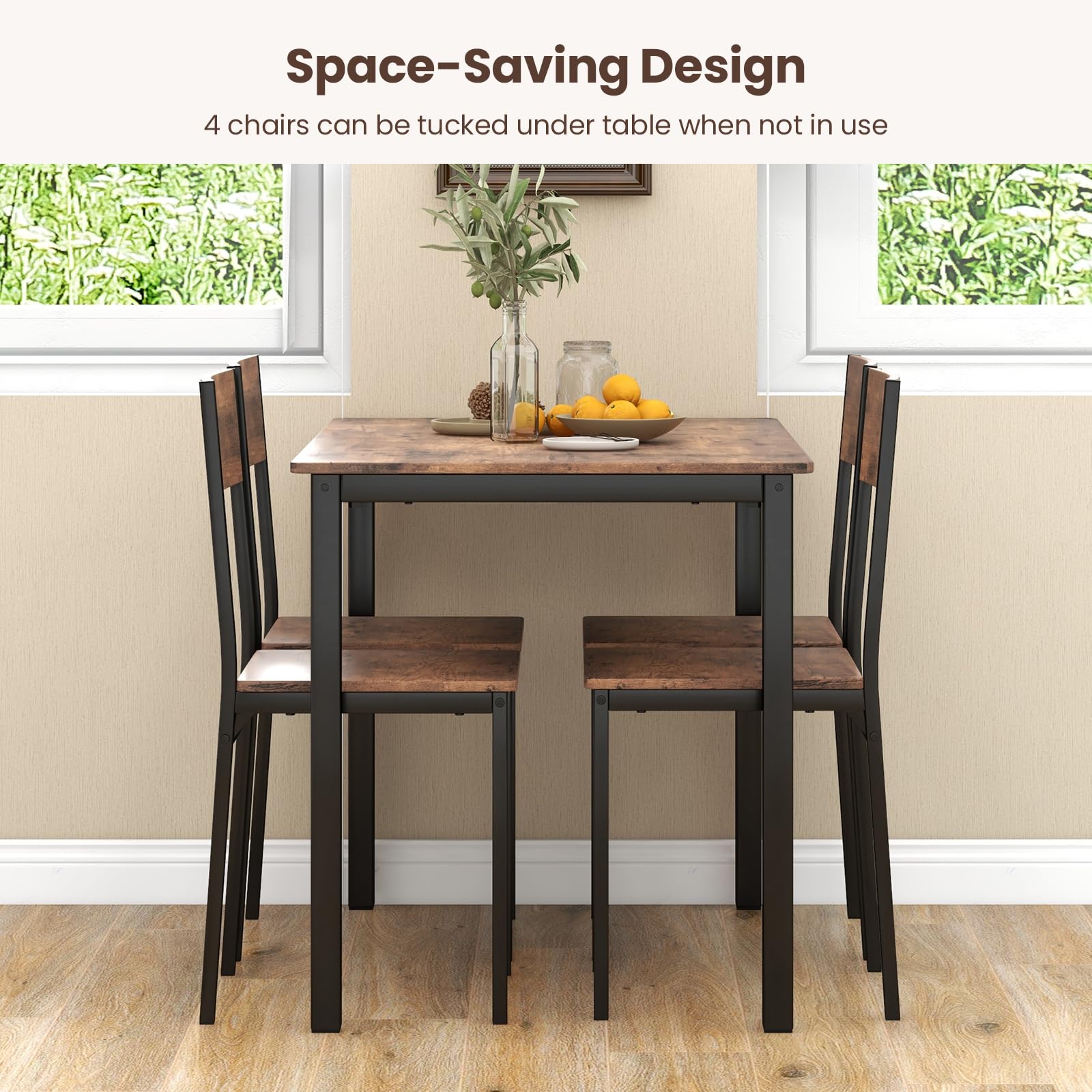 Giantex Dining Table Set for 4, Mid-Century Kitchen Furniture Set w/Kitchen Table, 4 Dining Chairs