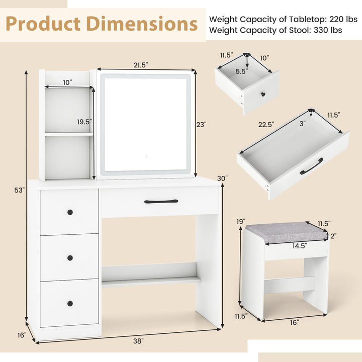 CHARMAID 38" Vanity Desk with Lighted Sliding Mirror