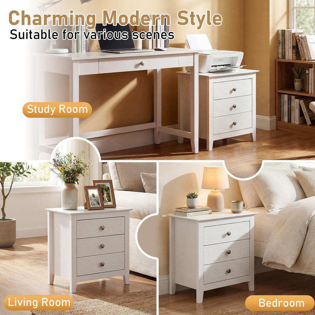 Giantex 3-Drawer Night Stand Set 1/2 22’’ Compact Sofa End Couch Side Table