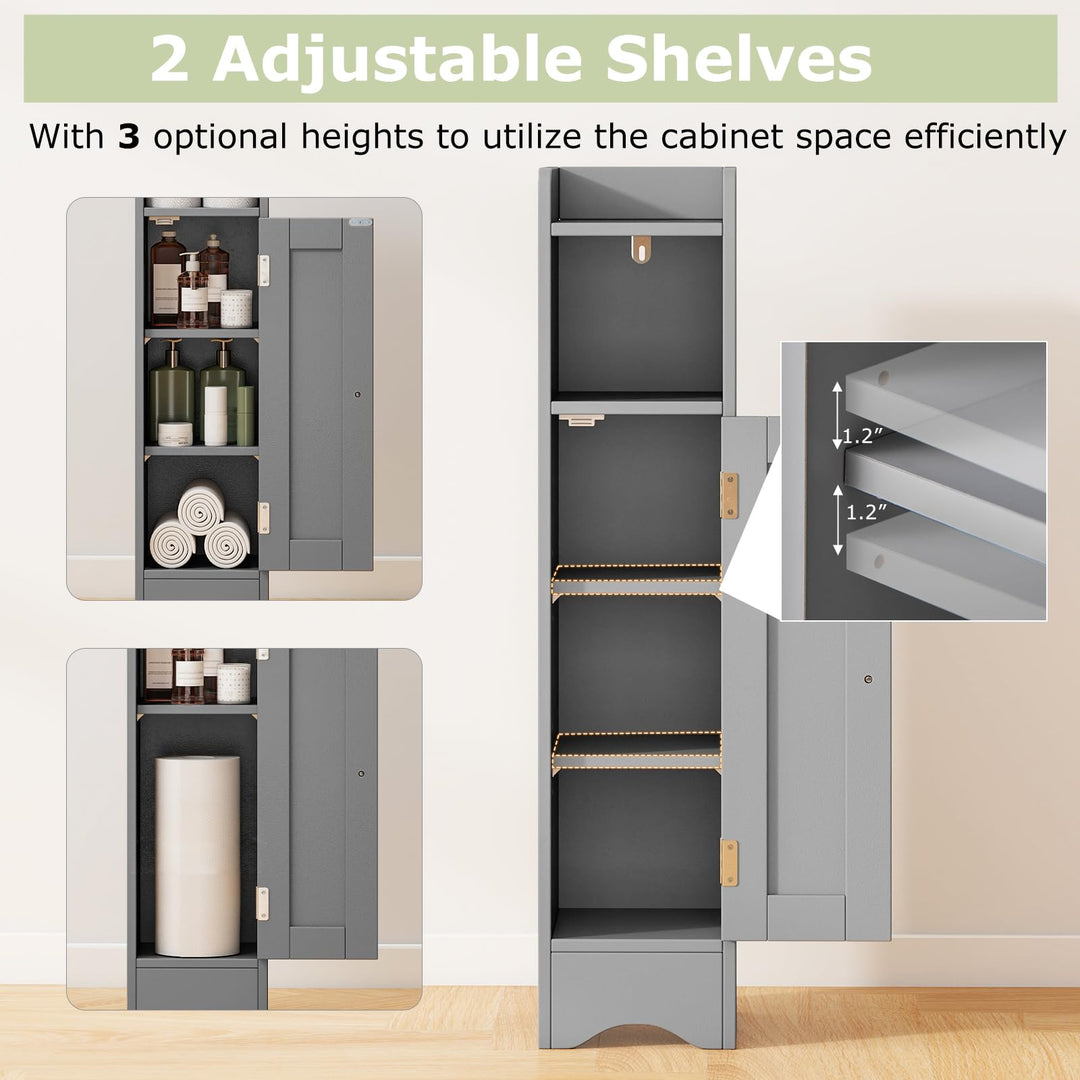 Giantex Small Bathroom Storage Cabinet Corner Floor Cabinet with Door & Adjustable Shelves