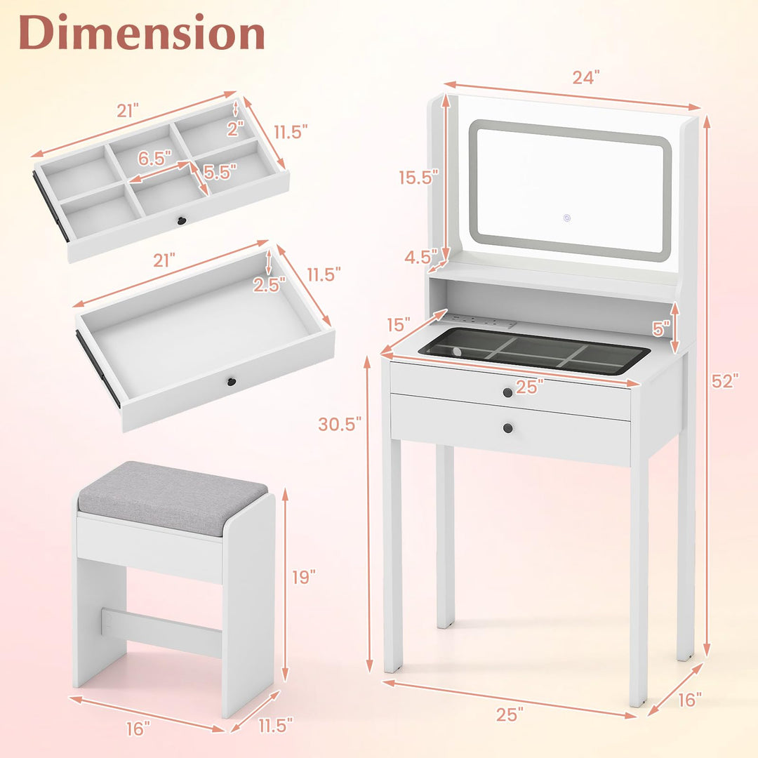 CHARMAID Compact Vanity Desk with Lighted Mirror