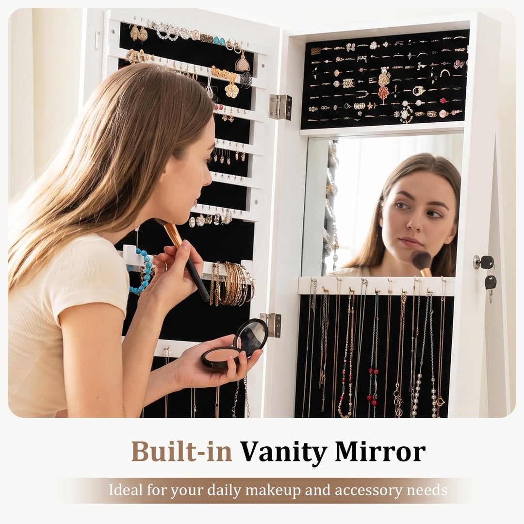 CHARMAID Swivel Jewelry Armoire with Full Length Mirror &amp; Rear Storage Shelves